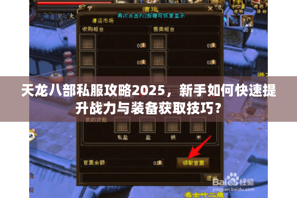 天龙八部私服攻略2025，新手如何快速提升战力与装备获取技巧？
